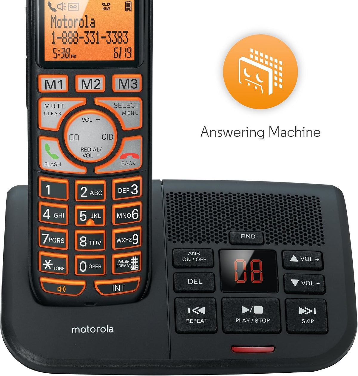 Motorola DECT 6.0 Cordless Digital Home Phone with 4 Handsets, Caller ID and Answering System K704B - Black