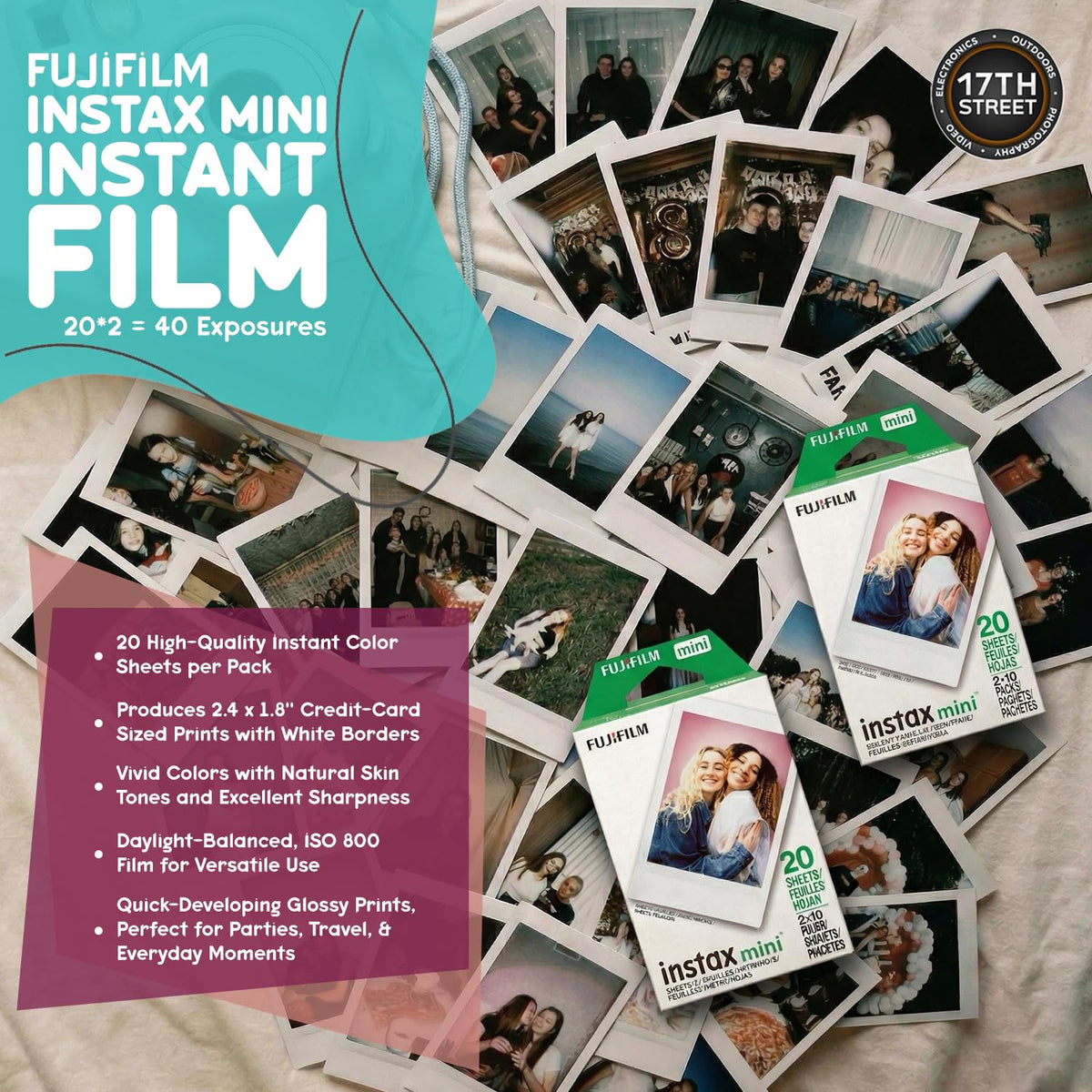 FUJIFILM Instax Mini 13 Instant Camera, Candy Pink with Film & Case Bundle