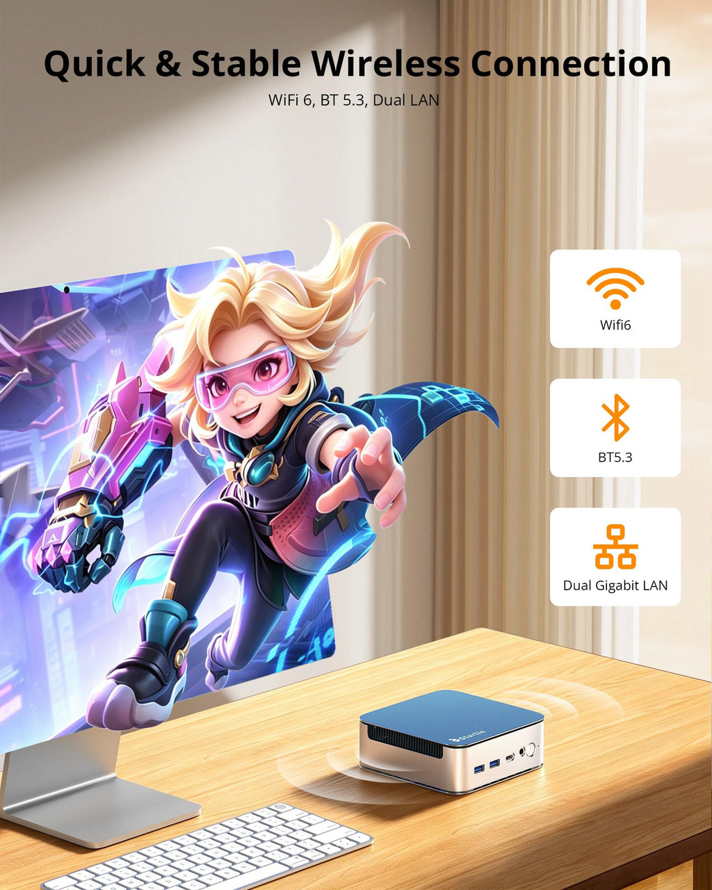 Glorlin Mini PC - Ryzen 5 3501U (up to 3.7GHz), 16GB DDR4 512GB SSD, Mini Desktop Computer with Triple 4K Display Support, WiFi 6 Bluetooth 5.3, Small Micro PC for Work, Study & Multitasking
