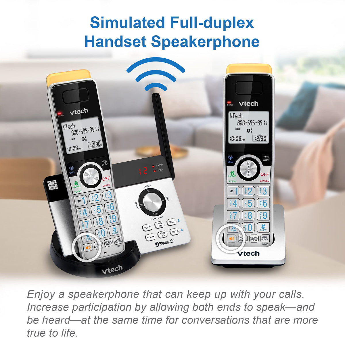 VTech IS8128-51 Super Long Range 5-Handset DECT 6.0 Cordless Phone for Home with Answering Machine, 2300 ft Range, Call Blocking, Bluetooth Connect to Cell, Intercom