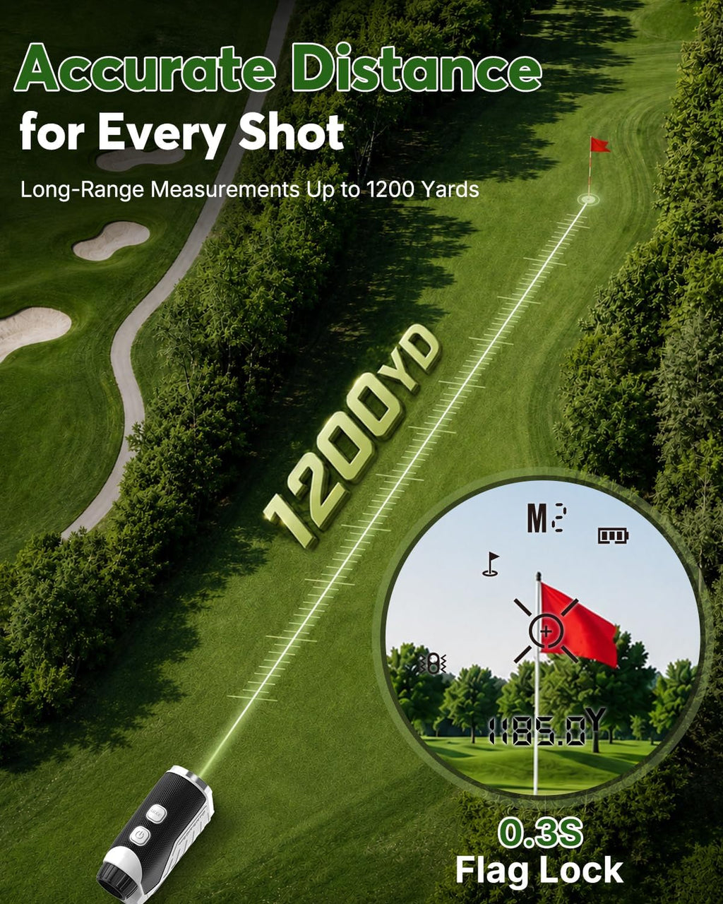 Golf Rangefinder with Slope, 1200 Yards Range Finder Golf with Rechargeable Battery, Magnetic Strap, Flag Pole Locking Vibration, 6X Magnification