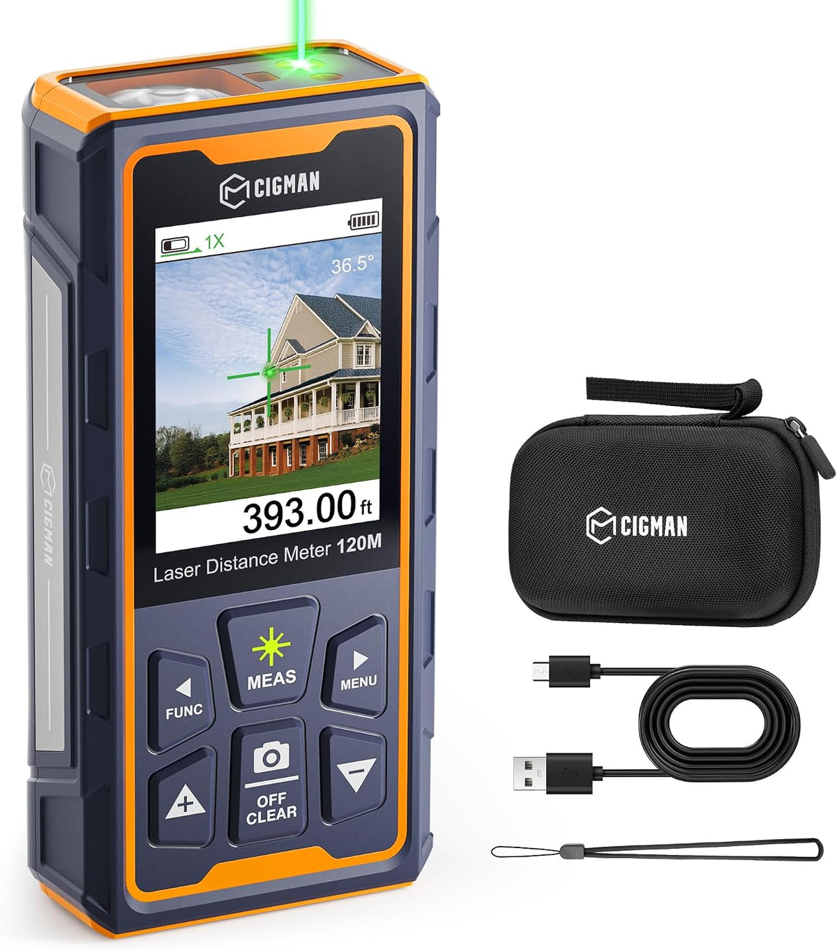 CIGMAN Green-Beam Laser Measuring Tool, 393ft Outdoor Laser Measure