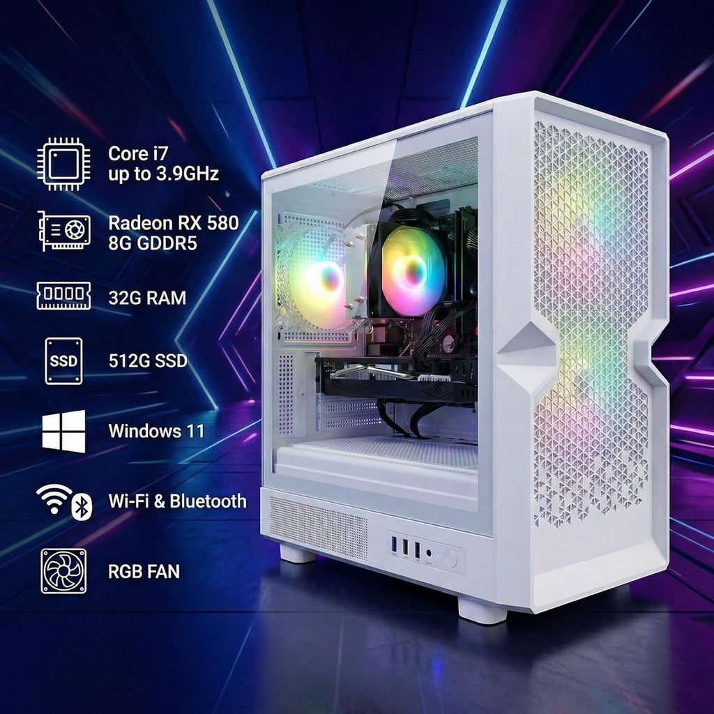 STGAubron Gaming PC Desktop,Core I7,RX 580 8G,32G RAM,512G SSD