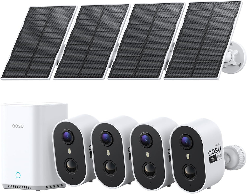 aosu 2K Solar Security Cameras Wireless Outdoor System, 4-Cam-Kit