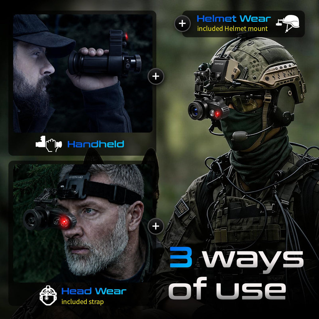 Head-Mounted Night Vision Monocular Goggles with Elastic Head Strap, Default 7X Magnification, Digital Infrared NVG Equipment 1148FT Range with 1.54in HD Screen, Rechargeable for Ghost Hunting Camping