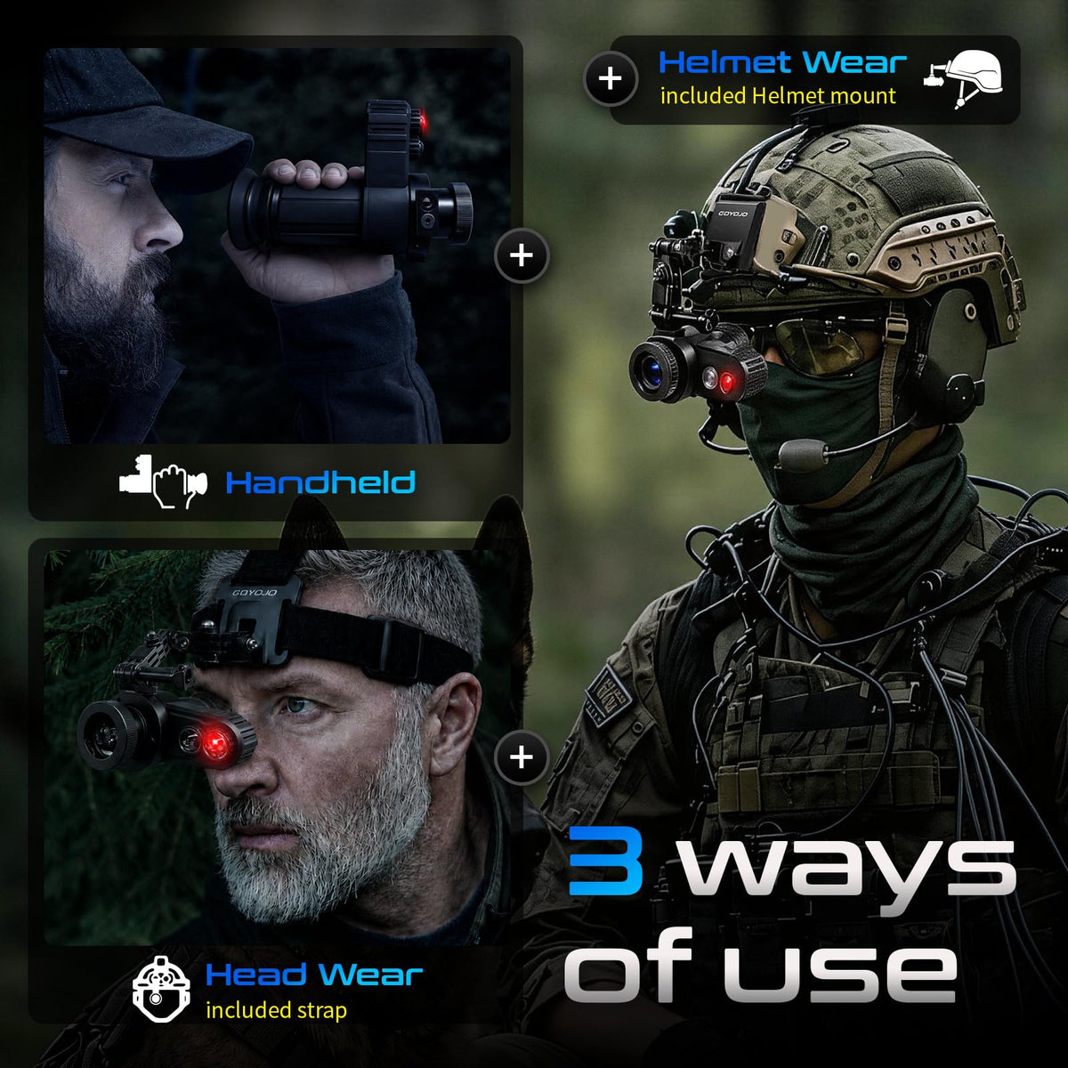 Head-Mounted Night Vision Monocular Goggles with Elastic Head Strap, Default 7X Magnification, Digital Infrared NVG Equipment 1148FT Range with 1.54in HD Screen, Rechargeable for Ghost Hunting Camping