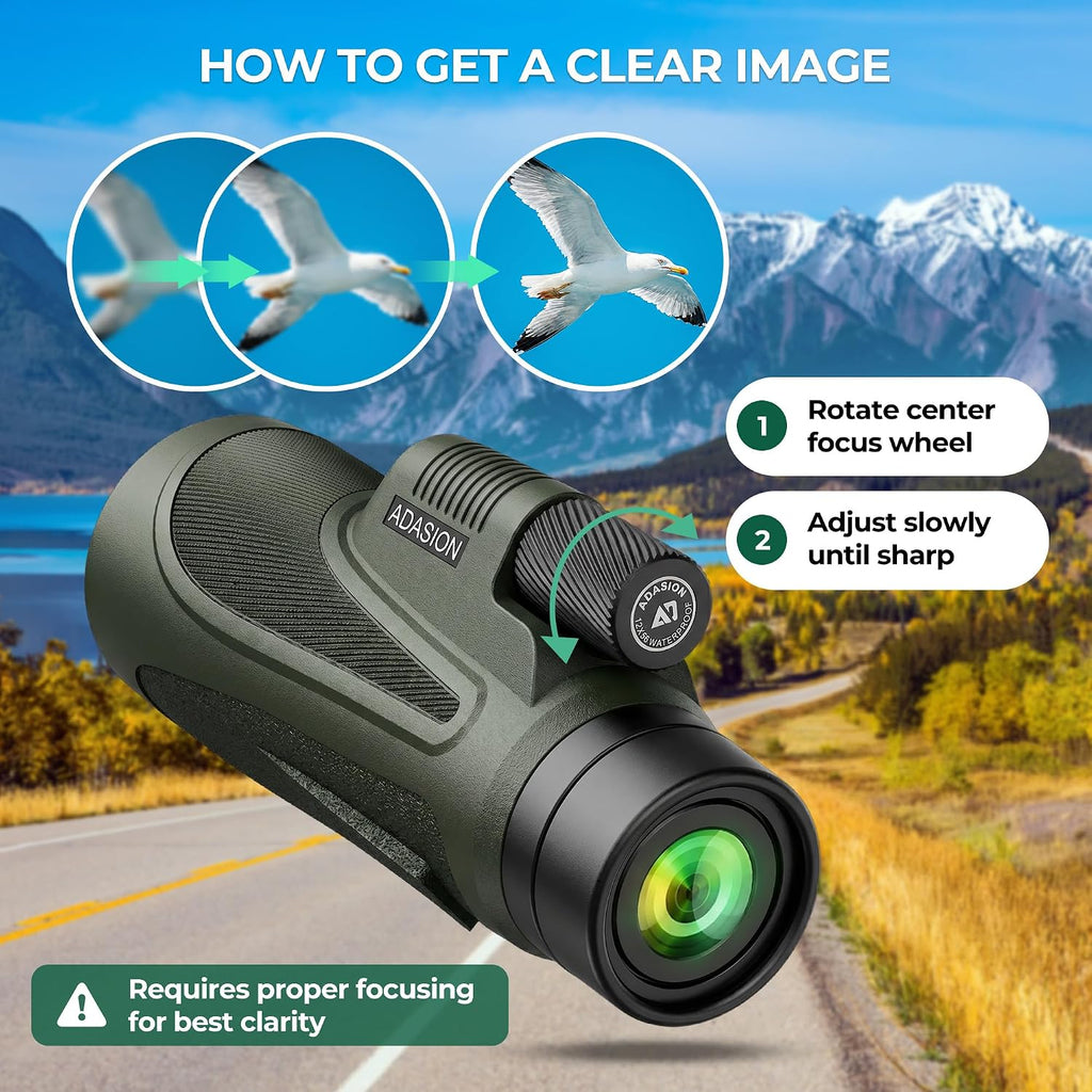 Adasion 12x56 Monoculars for Adults High Powered, Phone Adapter & Tripod
