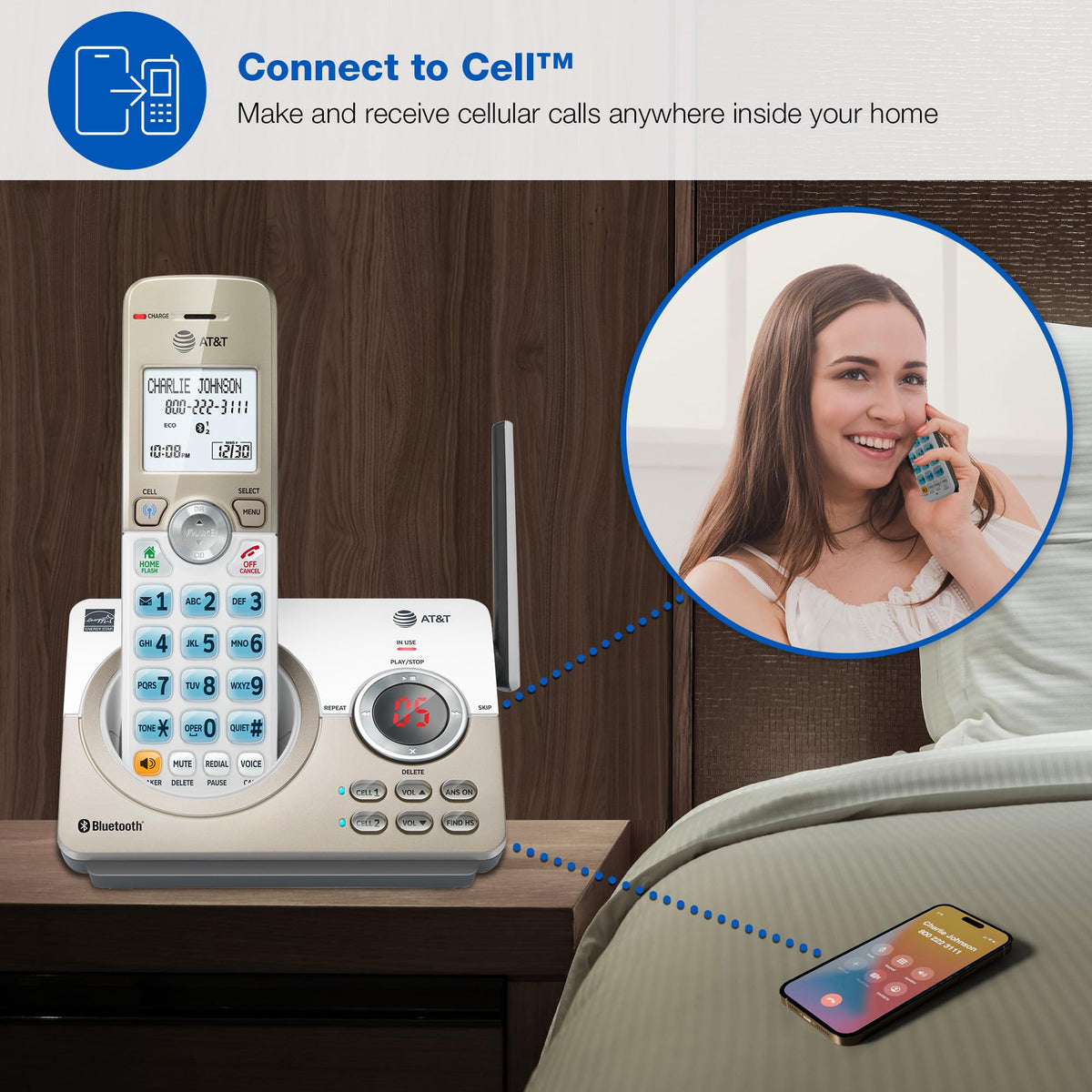 AT&T DL72319 DECT 6.0 3-Handset Cordless Phone for Home with Connect to Cell, Call Blocking, 1.8" Backlit Screen, Big Buttons, intercom, and Unsurpassed Range