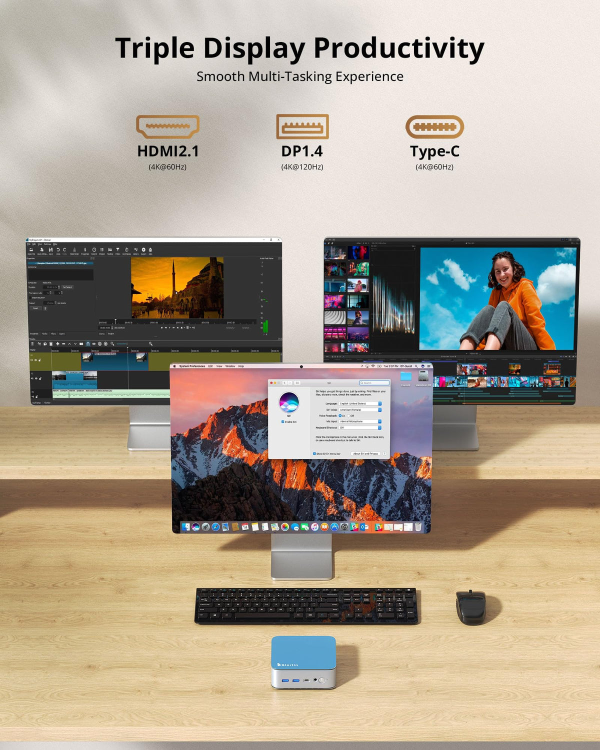 Glorlin Mini PC - Ryzen 5 3501U (up to 3.7GHz), 16GB DDR4 512GB SSD, Mini Desktop Computer with Triple 4K Display Support, WiFi 6 Bluetooth 5.3, Small Micro PC for Work, Study & Multitasking