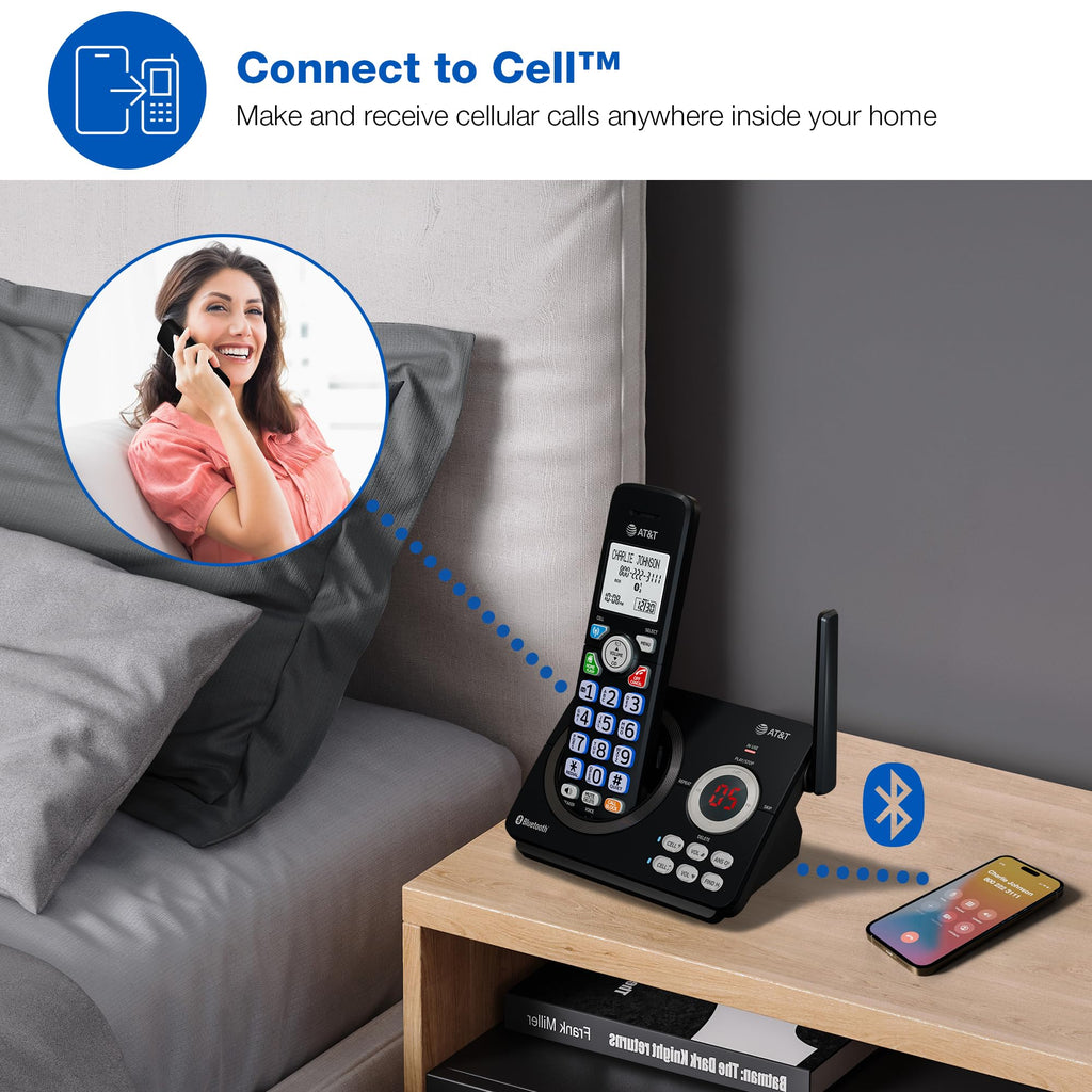 AT&T DL72319 DECT 6.0 3-Handset Cordless Phone for Home with Connect to Cell, Call Blocking, 1.8" Backlit Screen, Big Buttons, intercom, and Unsurpassed Range