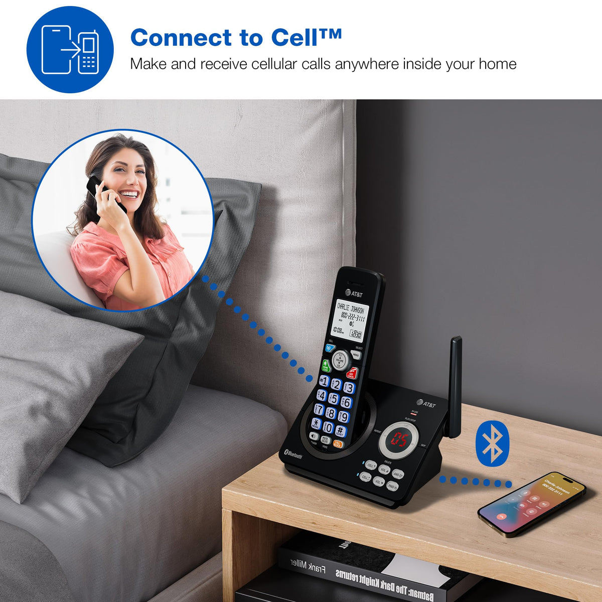 AT&T DL72319 DECT 6.0 3-Handset Cordless Phone for Home with Connect to Cell, Call Blocking, 1.8" Backlit Screen, Big Buttons, intercom, and Unsurpassed Range