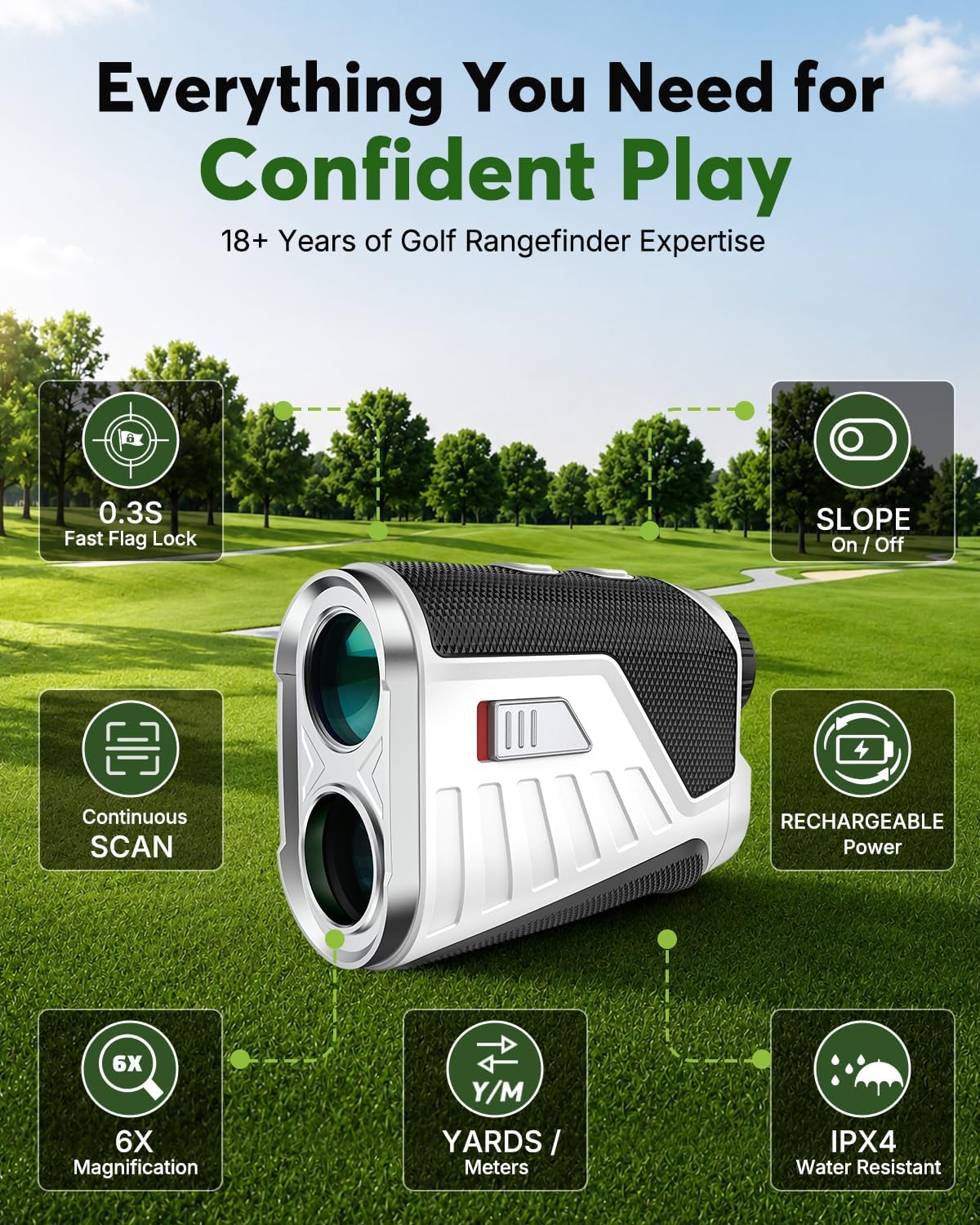 Golf Rangefinder with Slope, 1200 Yards Range Finder Golf with Rechargeable Battery, Magnetic Strap, Flag Pole Locking Vibration, 6X Magnification