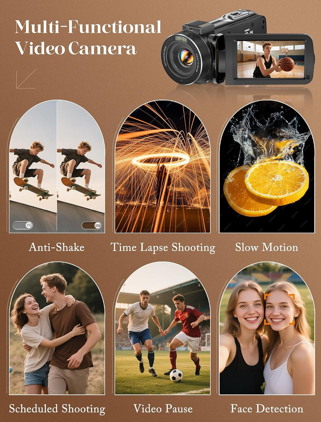 ZYDIIE 4K Video Camera Camcorder UHD 64MP Vlogging Camera for YouTube 18x Digital Zoom 3" 270Â° Rotation IPS Touchscreen Video Camcorder with Night Vision, Remote Control, 32GB Card, 2 Batteries