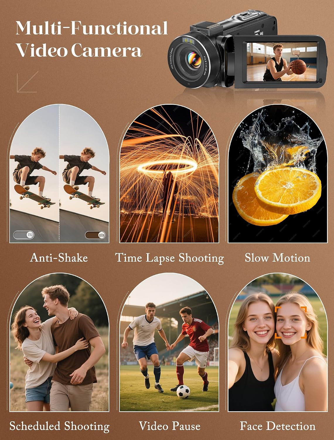 ZYDIIE 4K Video Camera Camcorder UHD 64MP Vlogging Camera for YouTube 18x Digital Zoom 3" 270Â° Rotation IPS Touchscreen Video Camcorder with Night Vision, Remote Control, 32GB Card, 2 Batteries