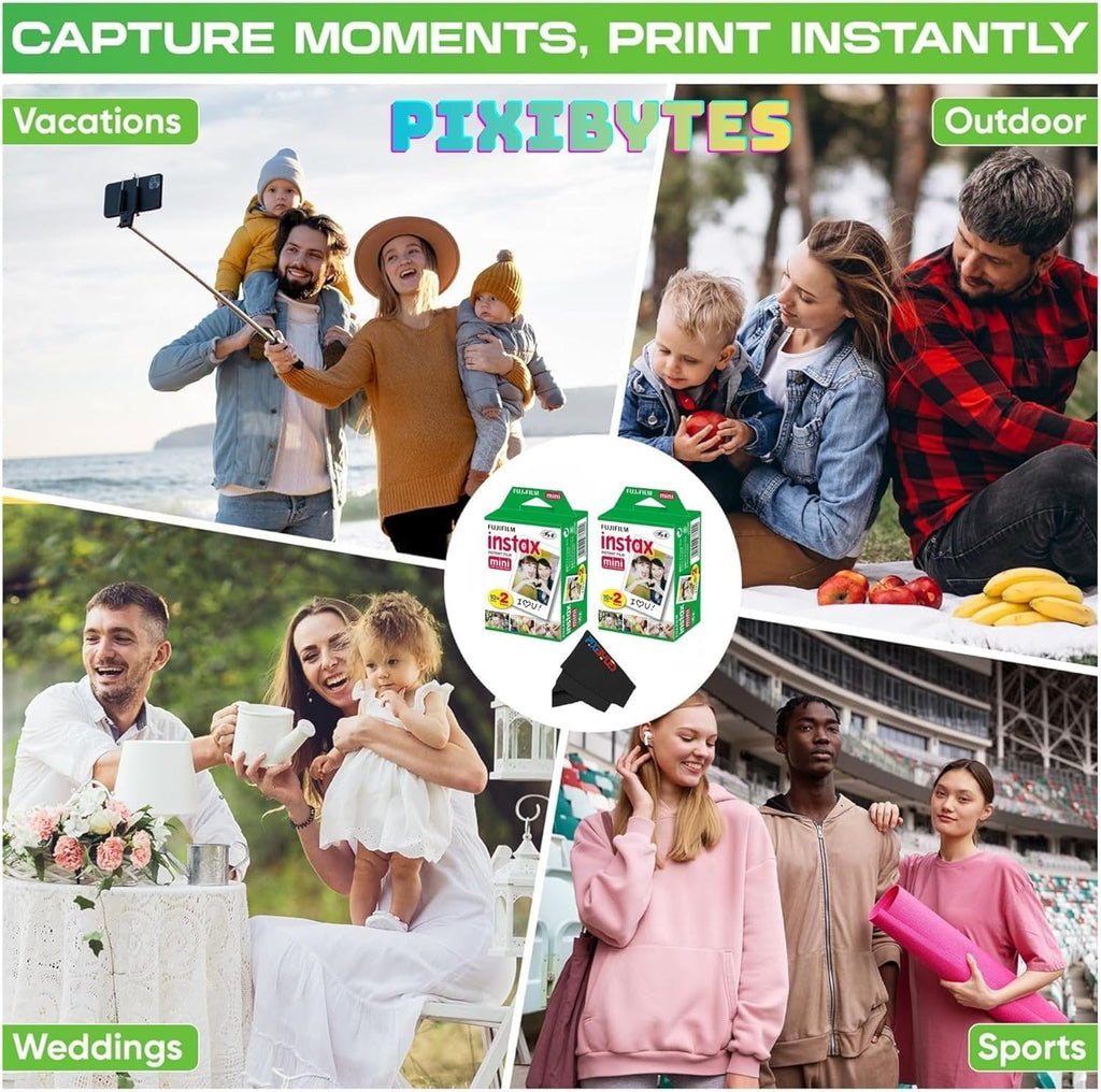 Fujifilm Instax Mini Instant Film for Mini Cameras, White, Credit Card Size with Free Bonus Cap Keeper - (3 x Twin Packs)