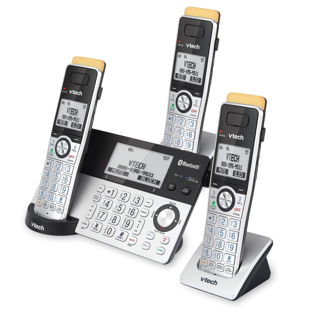 VTech IS8151-2 Super Long Range 2 Handset DECT 6.0 Cordless Phone for Home with Answering Machine, 2300 ft Range, Call Blocking, Bluetooth, Headset Jack, Power Backup, Intercom, Expandable to 12 HS
