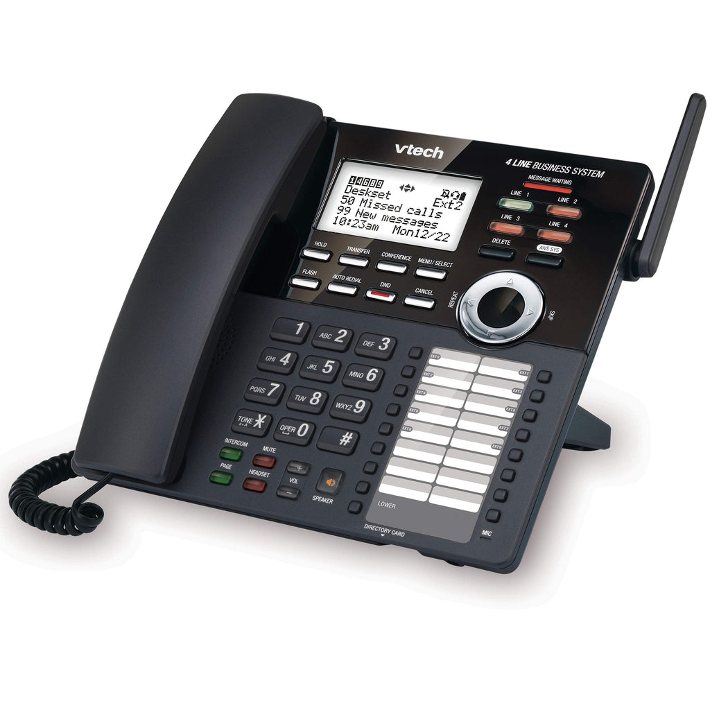 VTech AM18447 Main Console 4-Line Small Business Phone System - Expandable to 10 Stations, Digital Answering Machine, Auto Attendant, Intercom & Custom Music on Hold, Black
