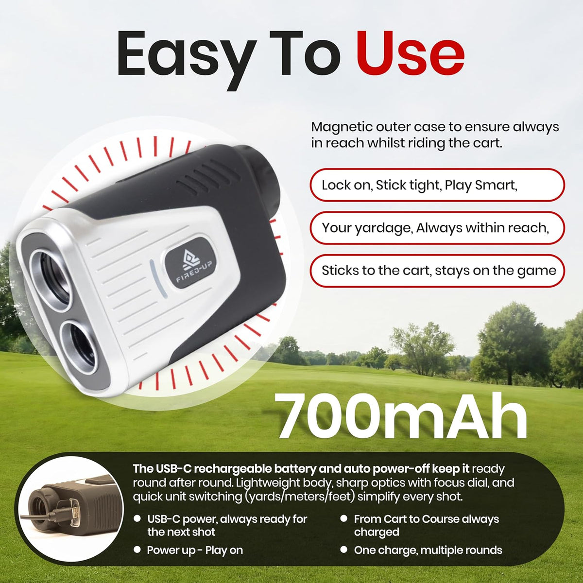 Golf & Hunting Rangefinder with Slope, 1000 Yard Laser, Magnetic, 6X