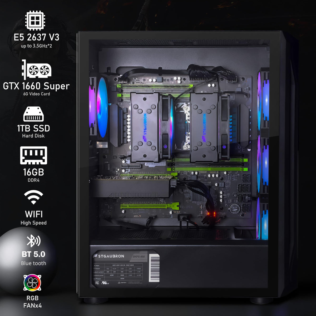 STGAubron Gaming PC Desktop,Core I7,RX 580 8G,32G RAM,512G SSD