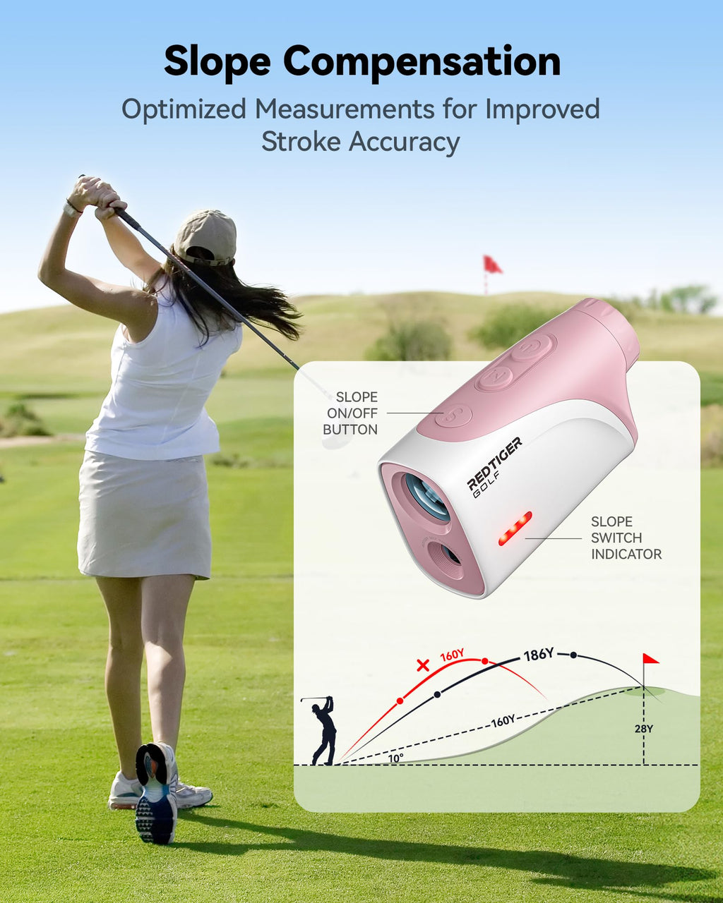 REDTIGER Mini 1200-Yard Golf Range Finder with Slope & Pin-Lock Vibration