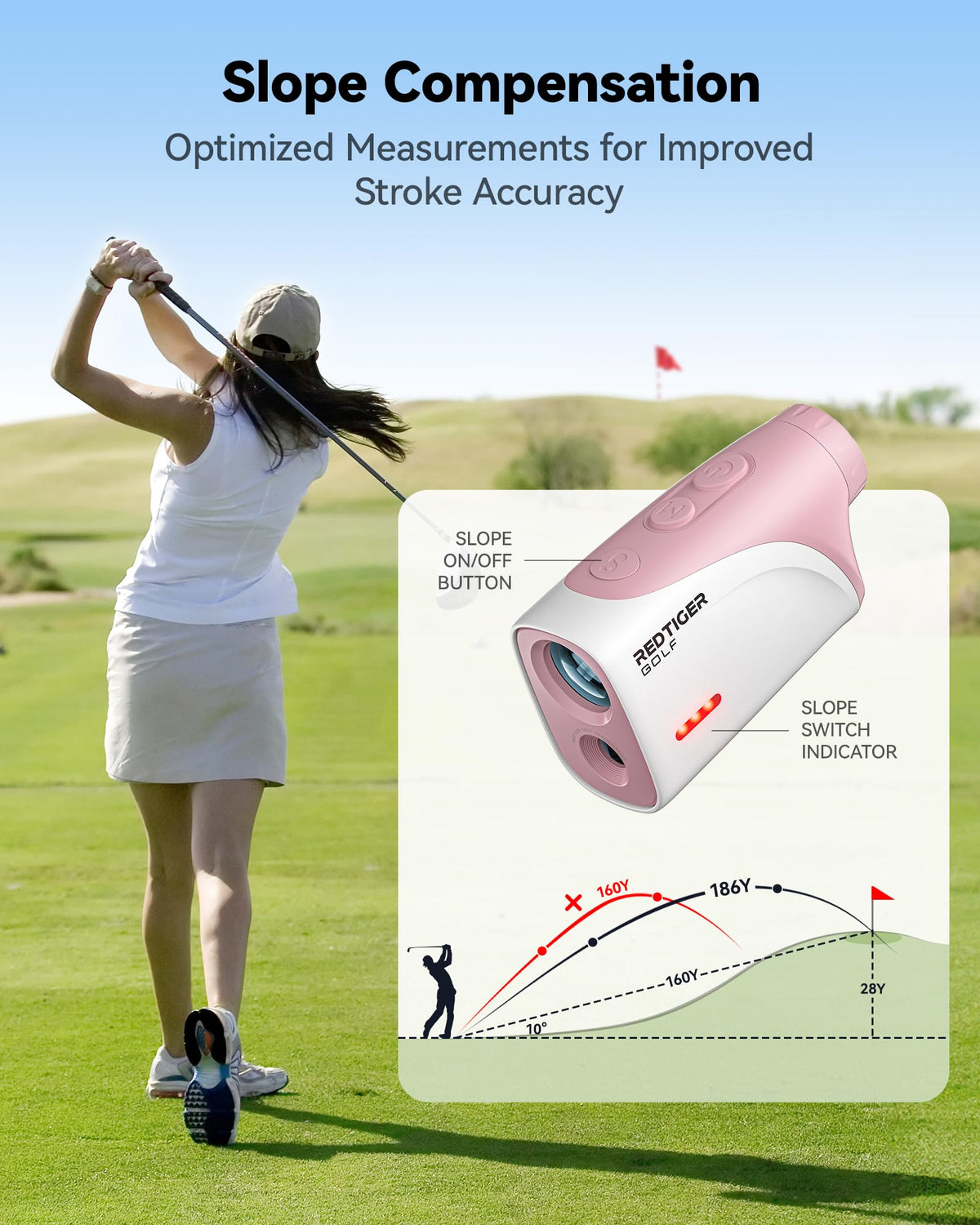 REDTIGER Mini 1200-Yard Golf Range Finder with Slope & Pin-Lock Vibration