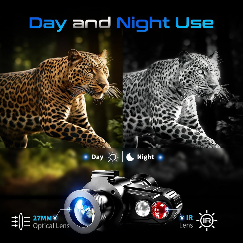 Head-Mounted Night Vision Monocular Goggles with Elastic Head Strap, Default 7X Magnification, Digital Infrared NVG Equipment 1148FT Range with 1.54in HD Screen, Rechargeable for Ghost Hunting Camping
