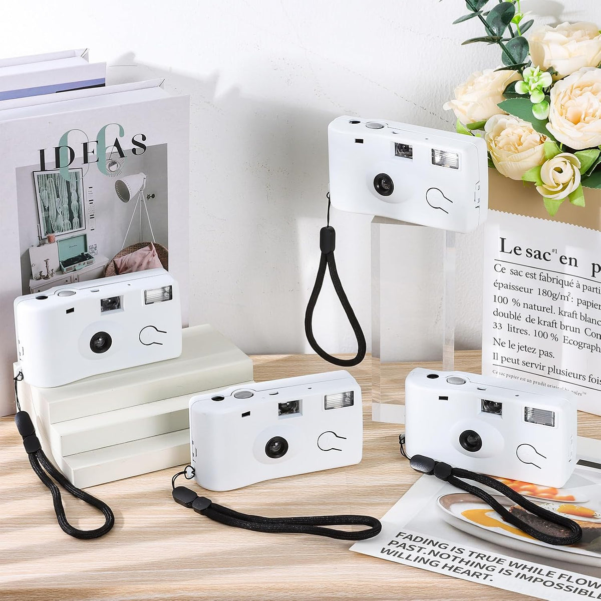 10 Pcs Disposable Cameras Bulk with Flash White Single-Use Film Cameras Set