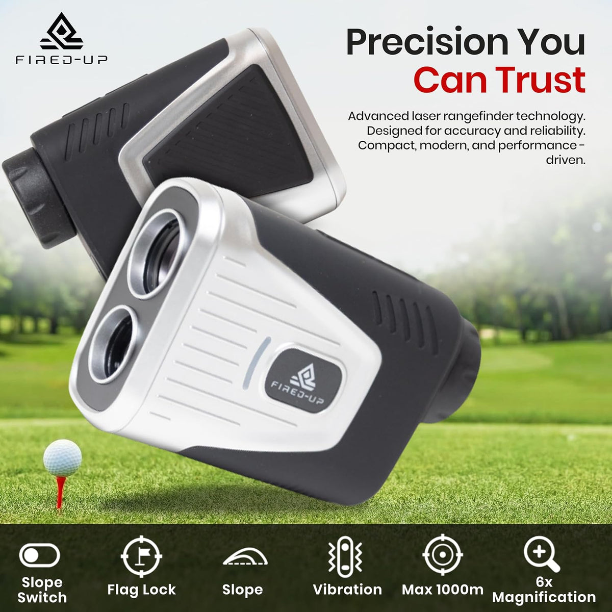 Golf & Hunting Rangefinder with Slope, 1000 Yard Laser, Magnetic, 6X