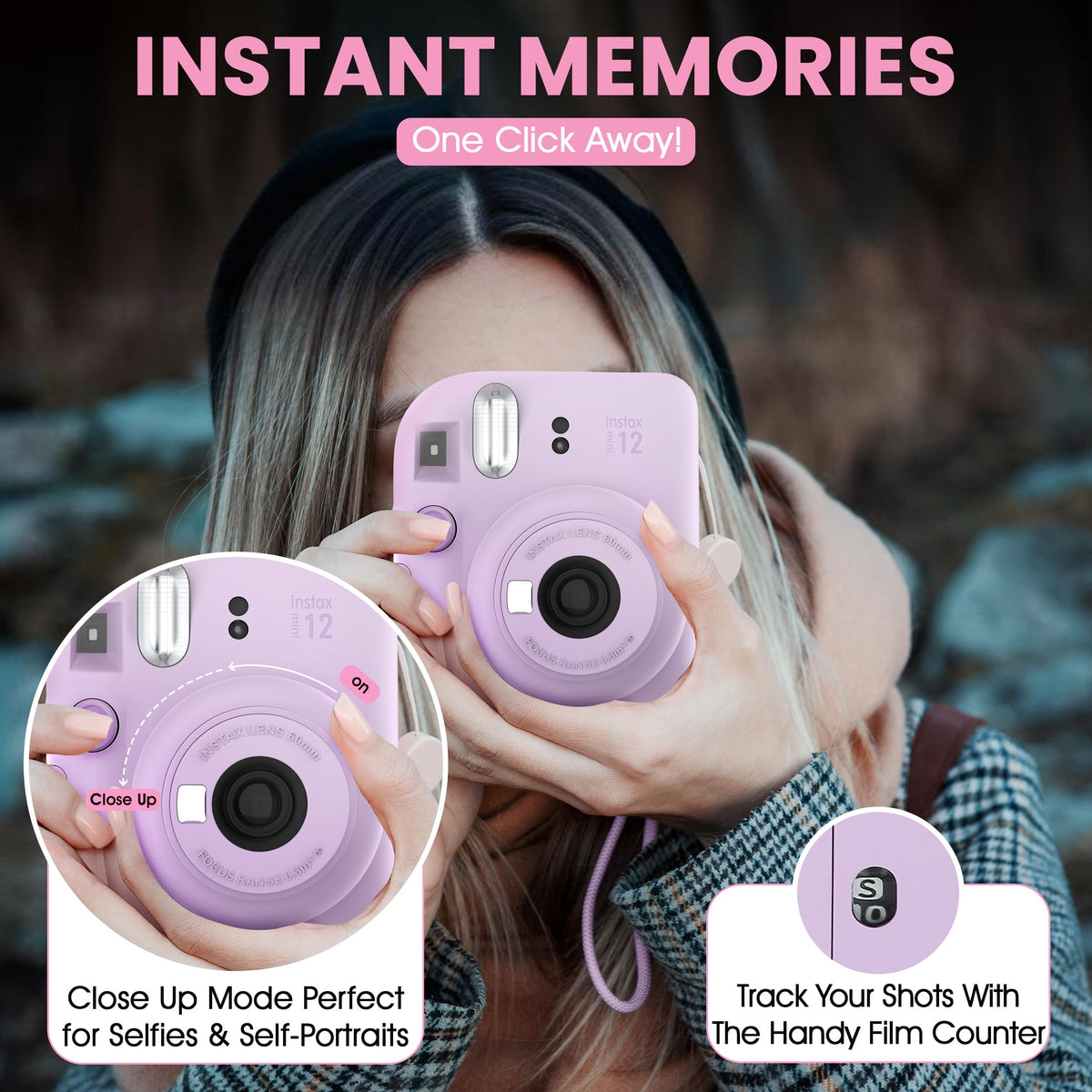 Fujifilm Instax Mini 12 Instant Camera Blossom Pink + Minimate Custom Designed Case + Fuji Instax Film 10 Sheets & Photo Album