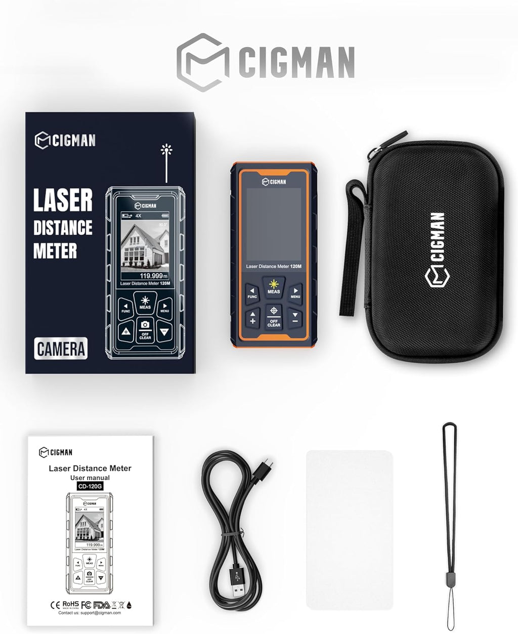 CIGMAN Green-Beam Laser Measuring Tool, 393ft Outdoor Laser Measure
