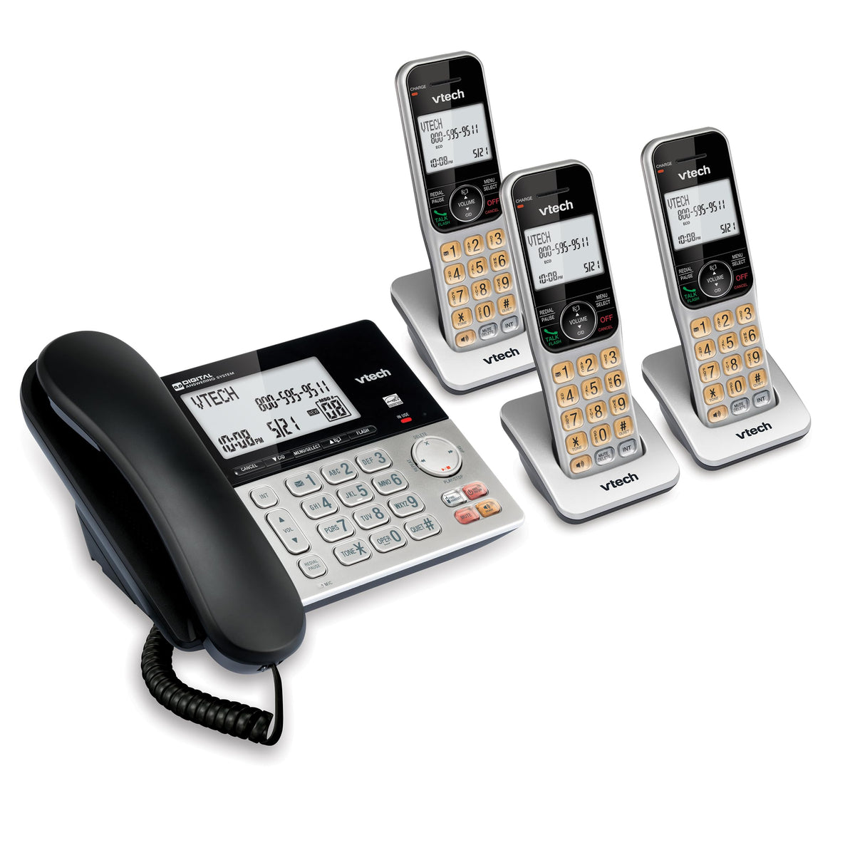 VTech VG208-2 DECT 6.0 Corded/Cordless Phone System with 2 Handsets, Digital Answering Machine, Call Blocking, Caller ID, Large Backlit Display