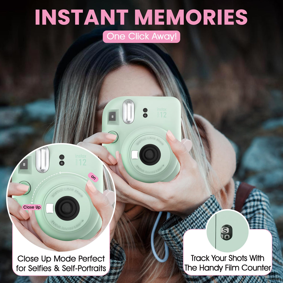 Fujifilm Instax Mini 12 Instant Camera Blossom Pink + Minimate Custom Designed Case + Fuji Instax Film 10 Sheets & Photo Album
