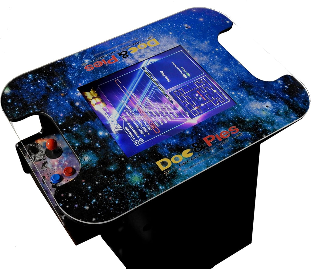 Doc and Pies Arcade Factory 60-Game Full Size Cocktail Arcade Machine â 2 Player Retro Arcade Table with LCD Screen, Joysticks & Buttons â Classic Arcade Cabinet for Home or Game Room