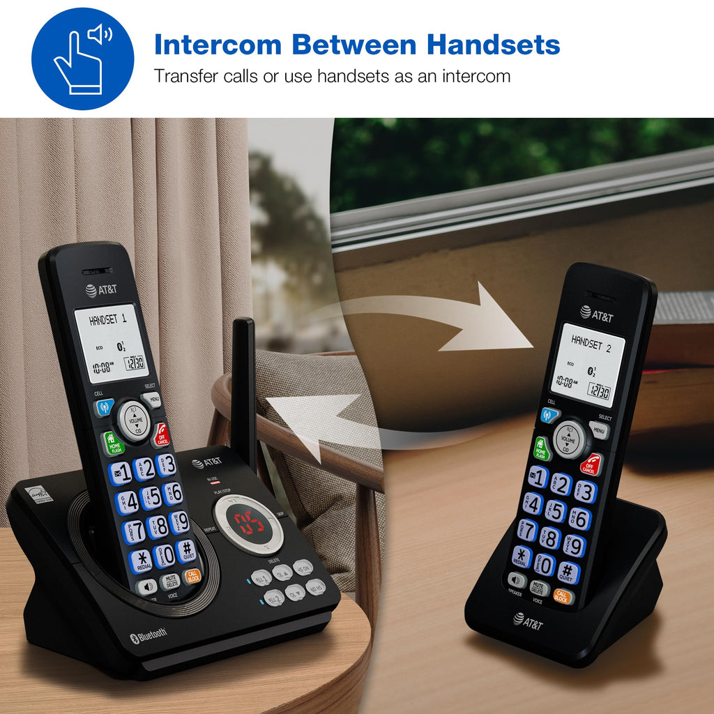 AT&T DL72319 DECT 6.0 3-Handset Cordless Phone for Home with Connect to Cell, Call Blocking, 1.8" Backlit Screen, Big Buttons, intercom, and Unsurpassed Range