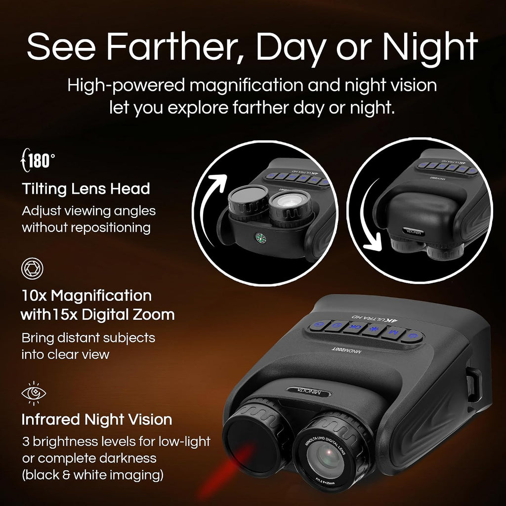 Minolta MNDM200T 10x25 Digital Night Vision Monocular with 4K UHD Camera -