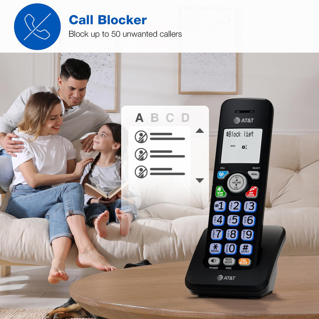AT&T DL72319 DECT 6.0 3-Handset Cordless Phone for Home with Connect to Cell, Call Blocking, 1.8" Backlit Screen, Big Buttons, intercom, and Unsurpassed Range