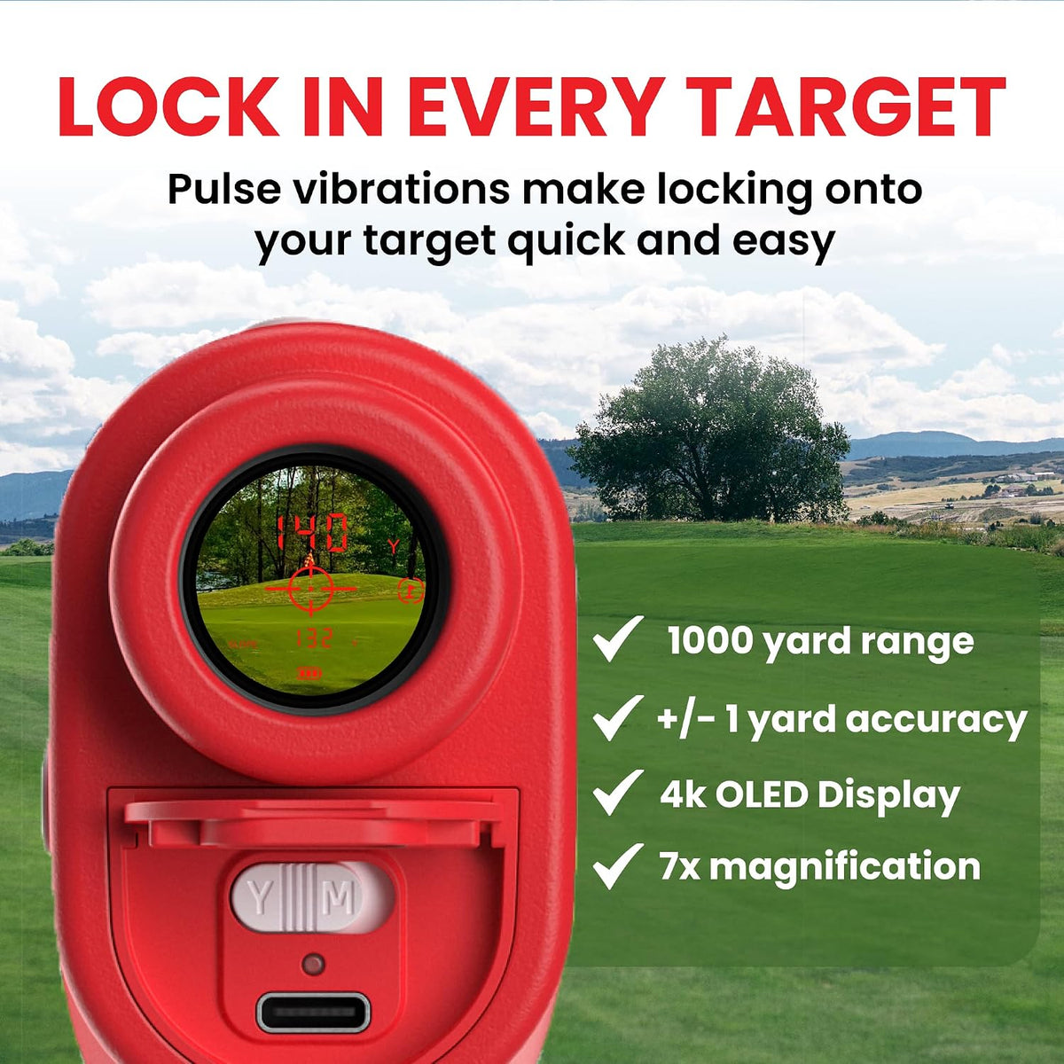 Pinned Prism Slope Golf Rangefinder - Golf Distance Rangefinder with Slope - USB Rechargeable, Pinned Locked Vibration Laser Range Finder - Range Finder Accessories & Gift for Men and Women