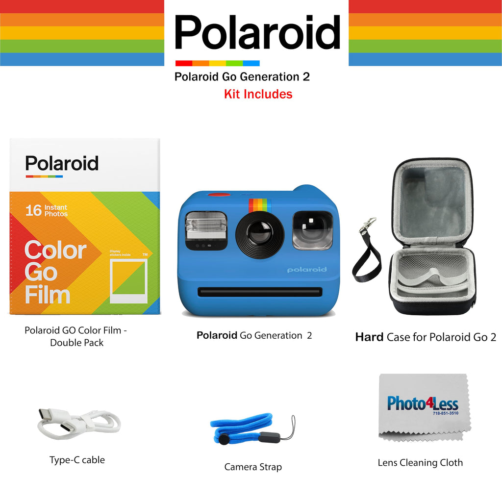 Polaroid Go Generation 2 Instant Film mini Camera (Black) Bundled with Polaroid GO Color Film Double Pack, Hard Carrying Case, Lens Cleaning Cloth