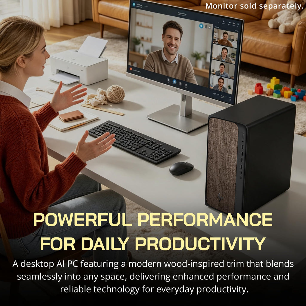 HP OmniDesk Copilot+ PC Desktop, Intel Core Ultra 7 265, 64GB DDR5, 5TB Storage (4TB PCle SSD+1TB Docking Station Set), Intel Graphics, Wireless Keyboard & Mouse, Wi-Fi 6, Win 11 Pro, Dark Wood