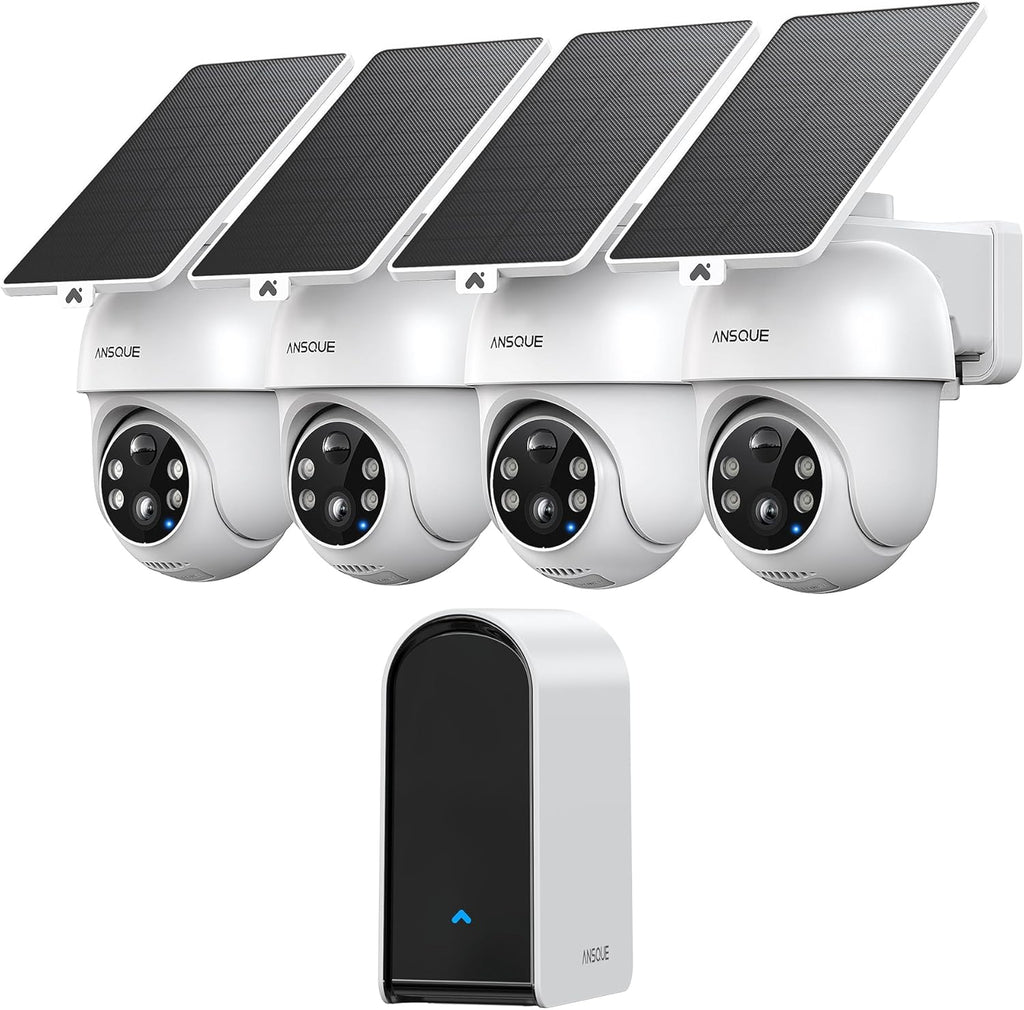 ANSQUE Home Security Cameras Wireless Outdoor, Solar Powered, 4-Cam System