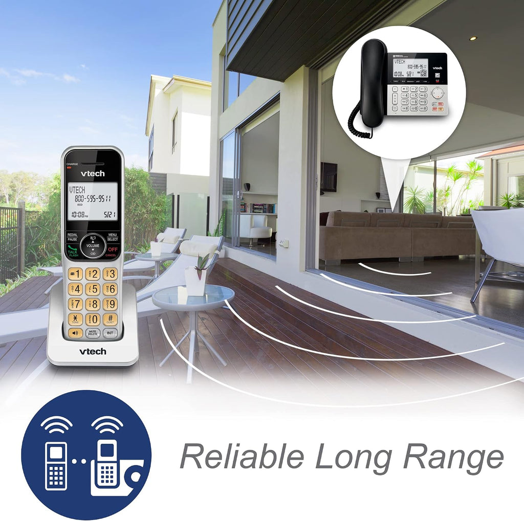VTech VG208-2 DECT 6.0 Corded/Cordless Phone System with 2 Handsets, Digital Answering Machine, Call Blocking, Caller ID, Large Backlit Display