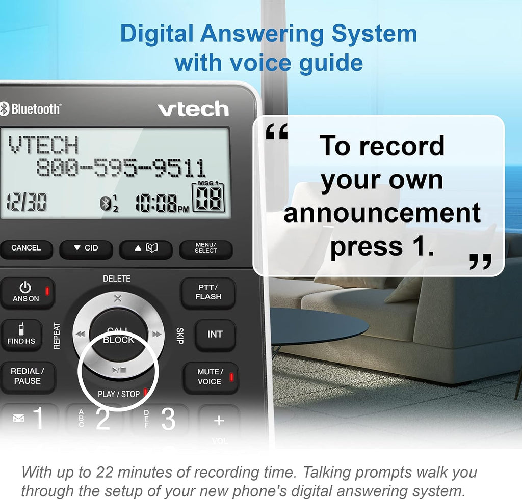 VTech VS306-5 DECT 6.0 5 Handsets Cordless Home Phone with Bluetooth, Answering System, Smart Call Blocker, Caller ID Announce, Backlit Display, Duplex Speakerphone (Silver & Black)