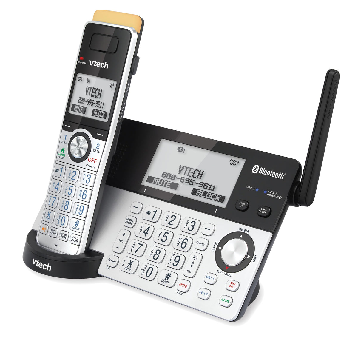 VTech IS8151-2 Super Long Range 2 Handset DECT 6.0 Cordless Phone for Home with Answering Machine, 2300 ft Range, Call Blocking, Bluetooth, Headset Jack, Power Backup, Intercom, Expandable to 12 HS