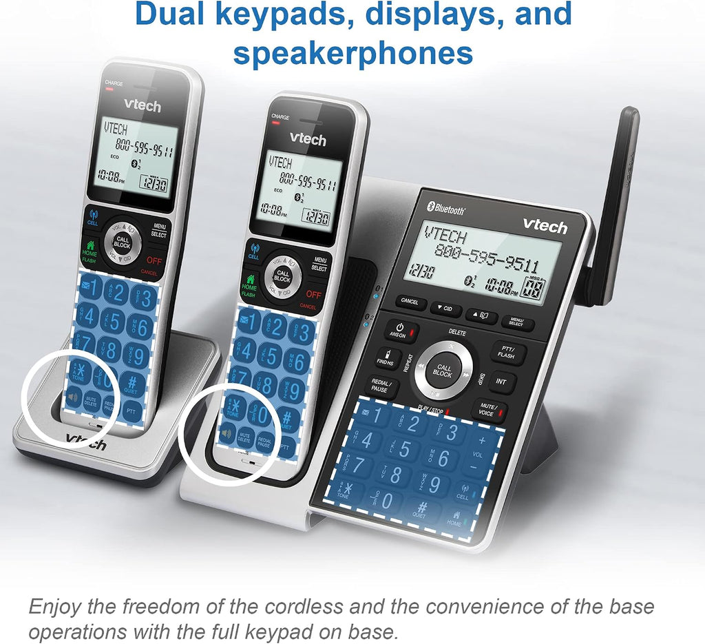 VTech VS306-5 DECT 6.0 5 Handsets Cordless Home Phone with Bluetooth, Answering System, Smart Call Blocker, Caller ID Announce, Backlit Display, Duplex Speakerphone (Silver & Black)