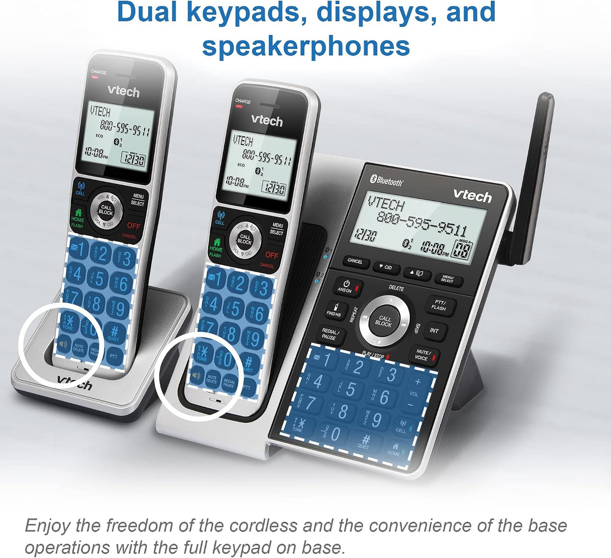VTech VS306-3 DECT 6.0 3 Handsets Cordless Home Phone with Bluetooth, Answering System, Smart Call Blocker, Caller ID Announce, Backlit Display, Duplex Speakerphone (Silver & Black)