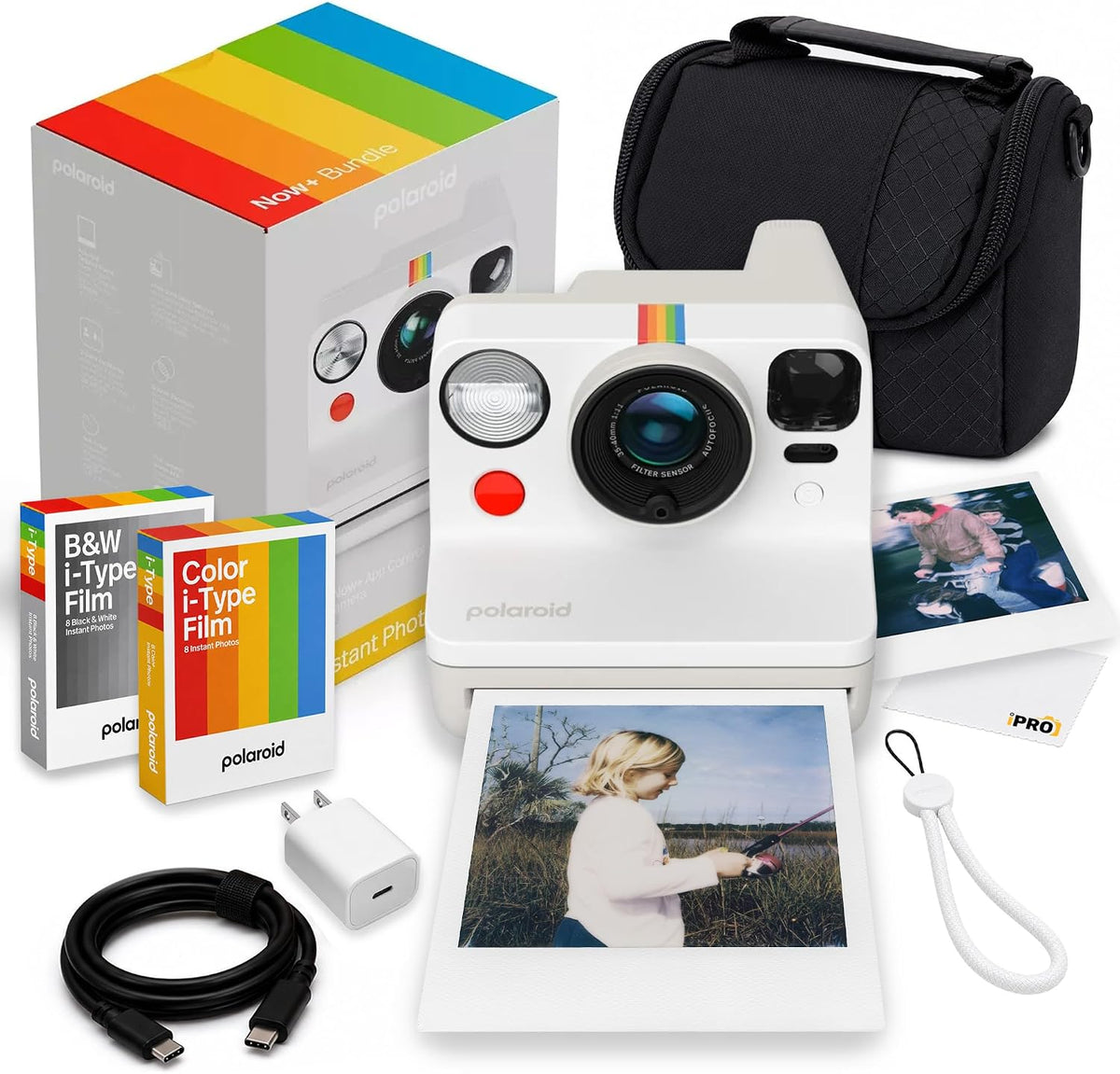 Polaroid Now Generation 3 i-Type Camera in Pebble White + 16 Film Bundle