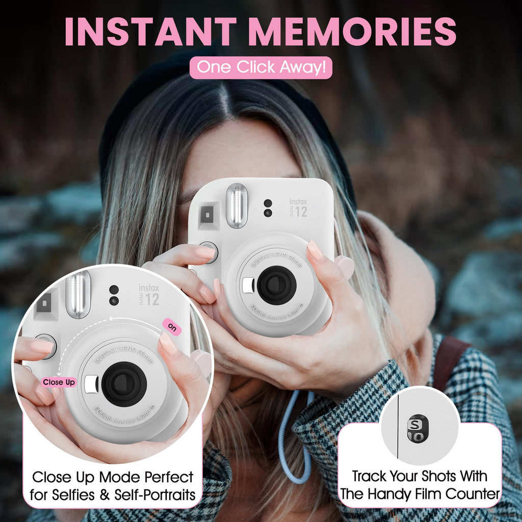 Fujifilm Instax Mini 12 Instant Camera Blossom Pink + Minimate Custom Designed Case + Fuji Instax Film 10 Sheets & Photo Album