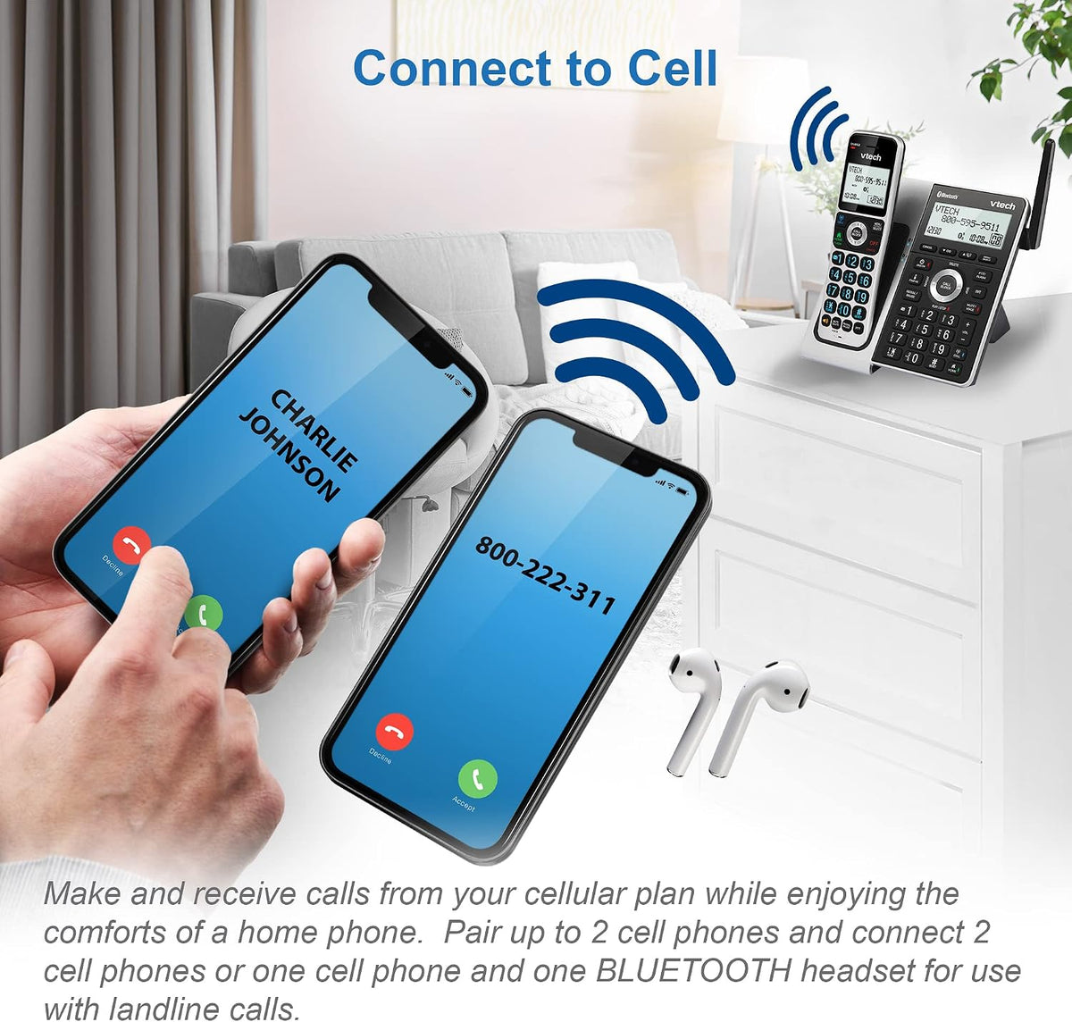 VTech VS306-5 DECT 6.0 5 Handsets Cordless Home Phone with Bluetooth, Answering System, Smart Call Blocker, Caller ID Announce, Backlit Display, Duplex Speakerphone (Silver & Black)