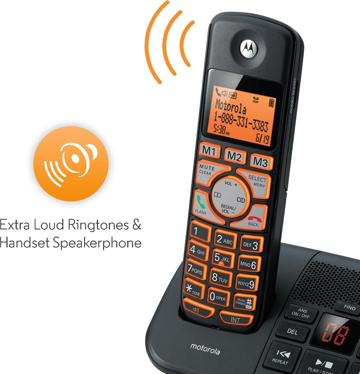 Motorola DECT 6.0 Cordless Digital Home Phone with 4 Handsets, Caller ID and Answering System K704B - Black