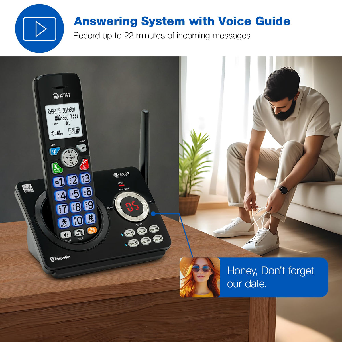 AT&T DL72319 DECT 6.0 3-Handset Cordless Phone for Home with Connect to Cell, Call Blocking, 1.8" Backlit Screen, Big Buttons, intercom, and Unsurpassed Range